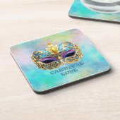 Prachtig Venetiaans masker op een gekleurde achter Bier Onderzetter (Linkerzijde)