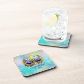 Prachtig Venetiaans masker op een gekleurde achter Bier Onderzetter (Rechterzijde)