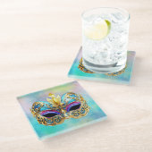 Prachtig Venetiaans masker op een gekleurde achter Glazen Onderzetter (Schuin)