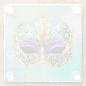 Prachtig Venetiaans masker op een gekleurde achter Glazen Onderzetter (Achterkant)