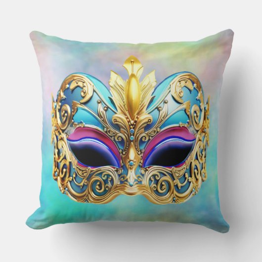 Prachtig Venetiaans masker op een gekleurde achter Kussen (Voorkant)