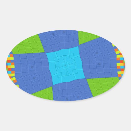 Prachtig Verbazingwekkend Groen Blauw Cyaan Art Pr Ovale Sticker (Voorkant)