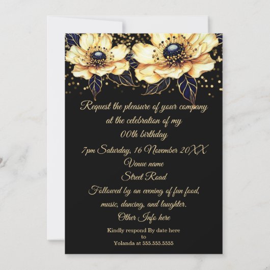 Prachtig Verjaardagsfeest Bloemen beige goud zwart Kaart (Achterkant)