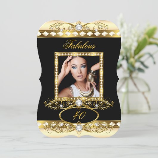 Prachtig verjaardagsfeest Crème Parel Goud Foto Kaart (Staand voorkant)