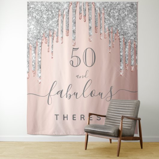 Prachtig verjaardagsfeest glitters roze goud zilve wandkleed (In situ)