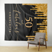 Prachtig verjaardagsfeest glitters zwart goud sati wandkleed (In Situ (horizontaal))
