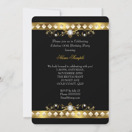 Prachtig verjaardagsfeest Parel Zwart Goud Foto Kaart (Achterkant)