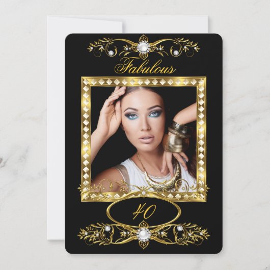 Prachtig verjaardagsfeest Parel Zwart Goud Foto Kaart (Voorkant)