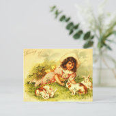 Prachtig Victoriaans Meisje Paashaas Briefkaart (Staand voorkant)