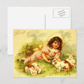 Prachtig Victoriaans Meisje Paashaas Briefkaart (Voorkant / Achterkant)