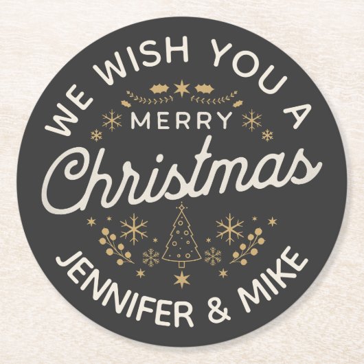 Prachtig vintage kerstontwerp ronde kartonnen onderzetter (Voorkant)