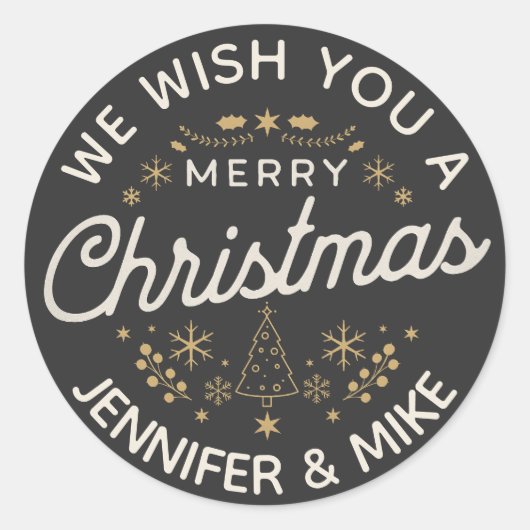 Prachtig vintage kerstontwerp ronde sticker (Voorkant)