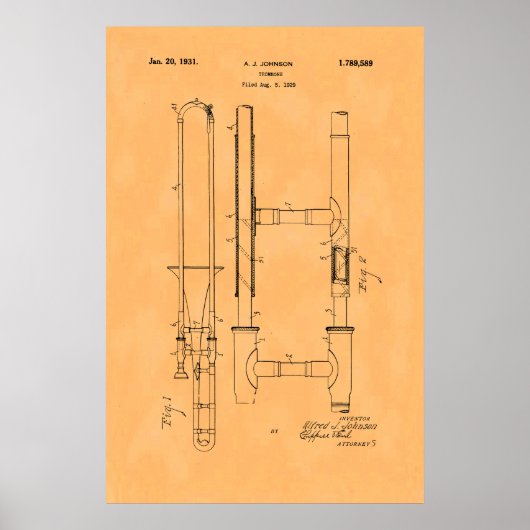 Prachtig vintage trombone octrooi poster (Voorkant)