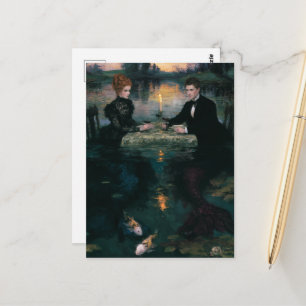 Prachtig Vintage Zeemeermin Koppel Eetfeest Briefkaart