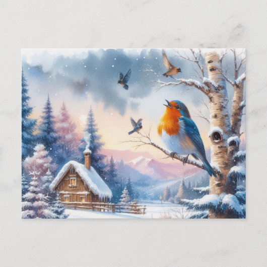 Prachtig vogel- en winterlandschap 15 briefkaart (Voorkant)