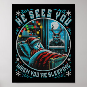 Prachtig vrolijke Krampus hij ziet je vintage ho Poster