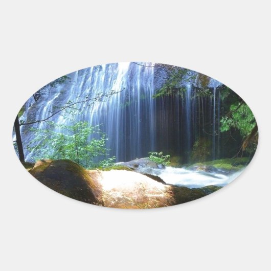 Prachtig waterval Oerwoud Landscape Ovale Sticker (Voorkant)