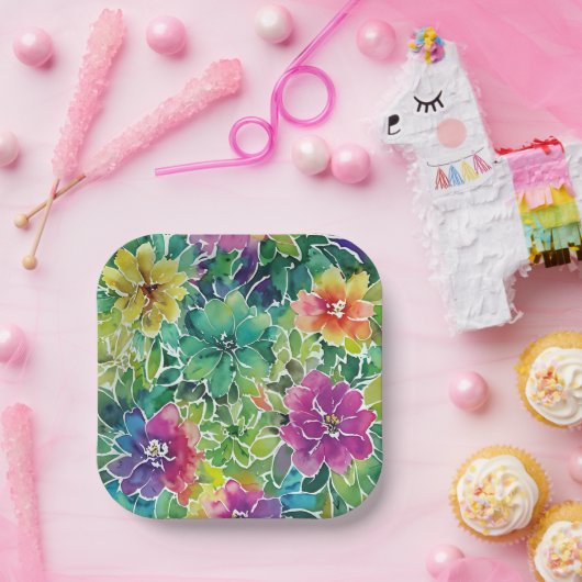 Prachtig Waterverf bloempatroon Papieren Bordje (Feest)