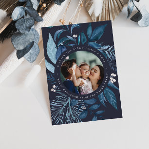 Prachtig   Waterverf Botanische Hanukkah Foto Feestdagenkaart