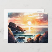 Prachtig Waterverf oceaan zonsondergang landschap Briefkaart (Voorkant / Achterkant)