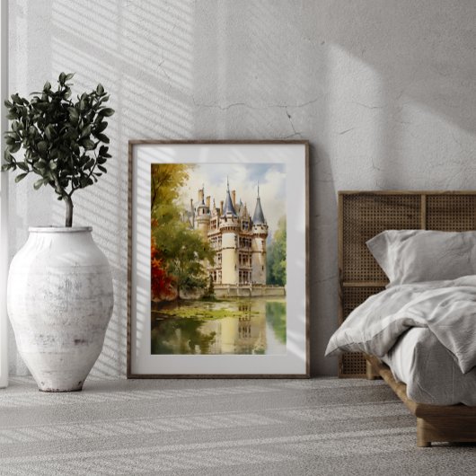 Prachtig Waterverf Poster van het oude Franse kast