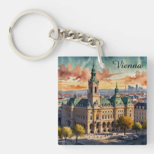 Prachtig Wien Oostenrijk Waterverf City Painting Sleutelhanger