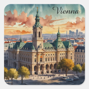 Prachtig Wien Oostenrijk Waterverf City Painting Vierkante Sticker
