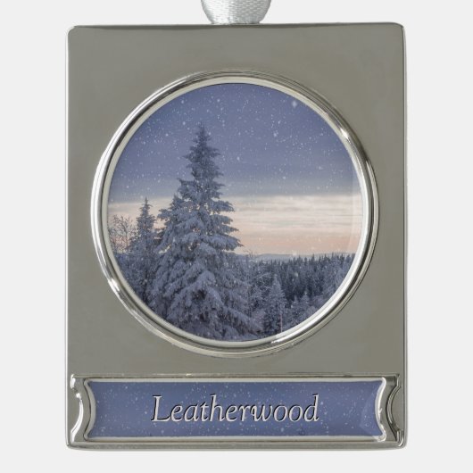 Prachtig winterlandschap persoonlijk verzilverd banner ornament (Voorkant)
