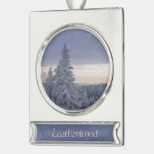 Prachtig winterlandschap persoonlijk verzilverd banner ornament (Links)