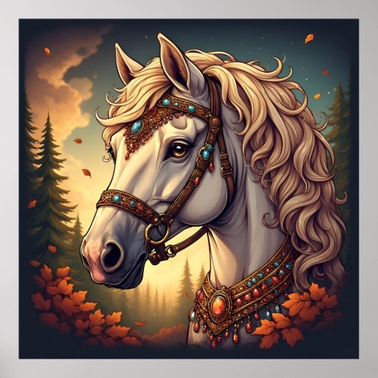 Prachtig wit paard poster (Voorkant)