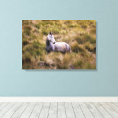 Prachtig wit Praire Horse Poster Canvas Afdruk (Insitu (Houten vloer))