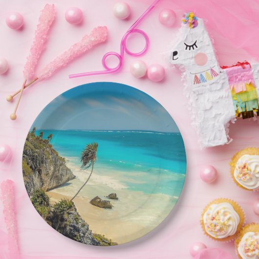 Prachtig zandstrand tropisch paradijs papieren bordje (Feest)