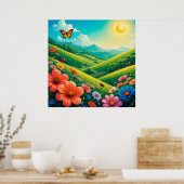 Prachtig zomerlandschap met kleurrijke bloemen poster (Keuken)