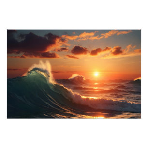 Prachtig zonsondergang zee foto afdruk