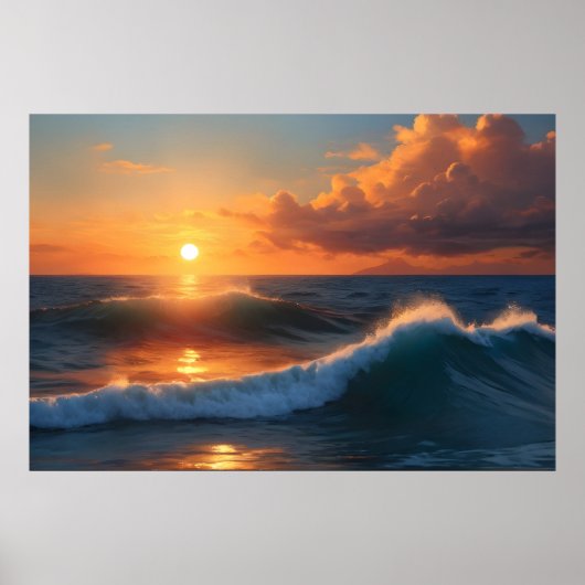 Prachtig zonsondergang zee poster (Voorkant)