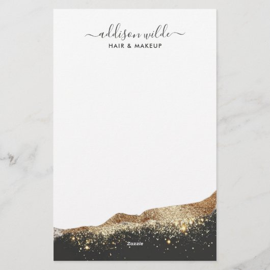 Prachtig zwart en goud glitter trendy script briefpapier (Achterkant)