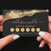 Prachtig zwart en goud glitter trendy script klantenkaartje