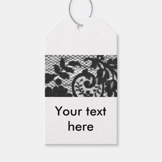 Prachtig zwart  kanten stofdetail cadeaulabel (Voorkant)