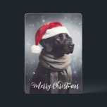 Prachtig zwart lab Santa Christmas Feestdagenkaart<br><div class="desc">Dit prachtige kerstontwerp show een prachtig zwart lab met een kerstmuts en een grijze sjaal.</div>