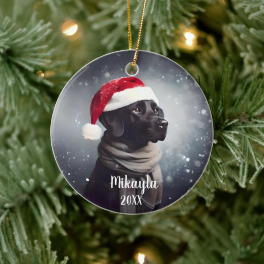 Prachtig zwart lab Santa Christmas Keramisch Ornament (Boom)
