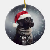 Prachtig zwart lab Santa Christmas Keramisch Ornament (Voorkant)