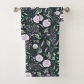 Prachtig zwart lavendel bloemenpatroon bad handdoek (Insitu)