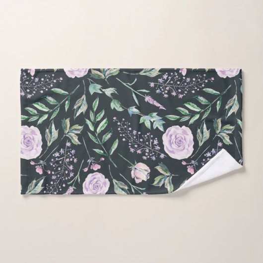 Prachtig zwart lavendel bloemenpatroon bad handdoek (Handdoek)