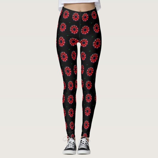 prachtig zwart opgerold polkadodepatroon leggings (Voorkant)