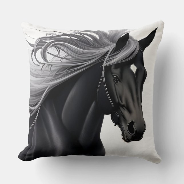 Prachtig zwart paard kussen (Voorkant)