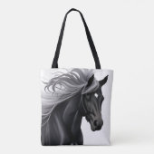 Prachtig zwart paard tote bag (Achterkant)