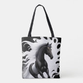 Prachtig zwart paard tote bag (Achterkant)
