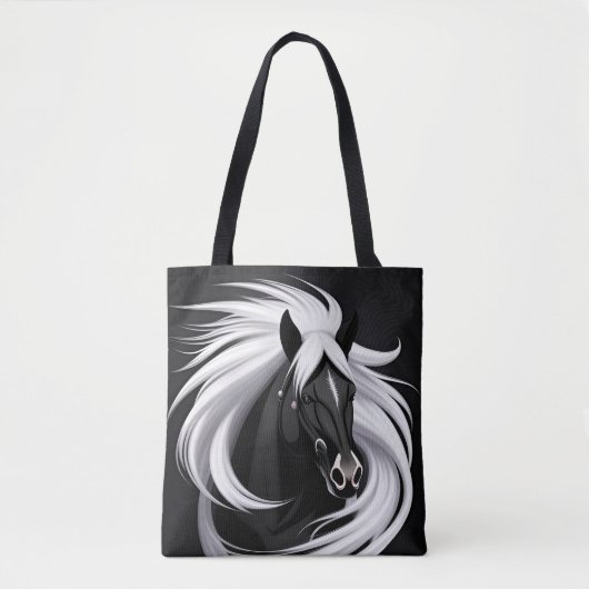 Prachtig zwart paard tote bag (Voorkant)
