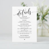 Prachtig, zwart script, onze huwelijksgegevens informatiekaartje (Staand voorkant)