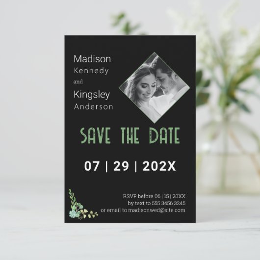 Prachtig zwart Sla de datum foto Fab Save The Date (Staand voorkant)